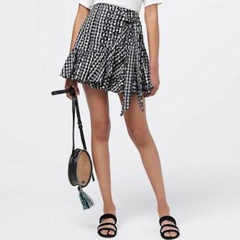 Rebecca Minkoff gingham ruffle wrap skirt S